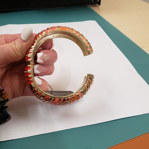 Tommy Bahama, orange zebra palm enamel jeweled clamper bangle bracelet NWT - Picture 7 of 13